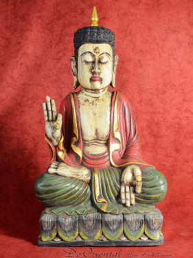 Grote Houten handgesneden Boeddha in Vitakarka mudra