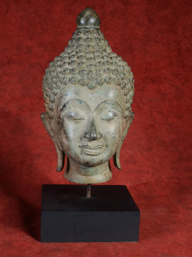 Bronzen Boeddhahoofd Sukothai Stijl