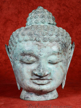 Bronzen Boeddha Hoofd met Patina – Meditatief