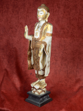 Staand Boeddhabeeld 86cm wit-goud gelakt hout