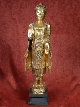 Gouden staand Boeddhabeeld 88cm Abhaya mudra