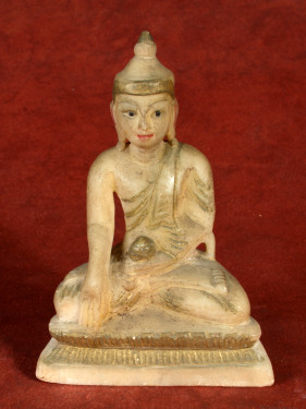 Albasten Boeddha met geschilderd gezicht en goudaccent