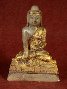 Albasten Boeddha verguld gewaad Birma – 31 cm hoog