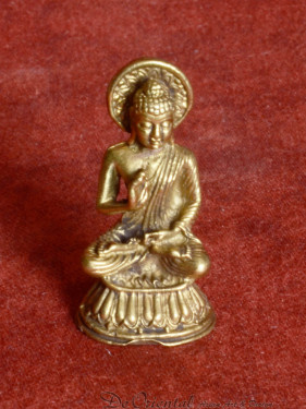 Miniatuur Boeddha met Dharmachakra – messing