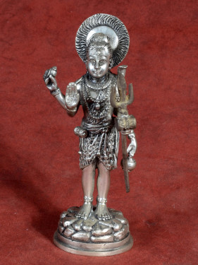 Shiva beeld zilverkleurig met Trishula en Damaru