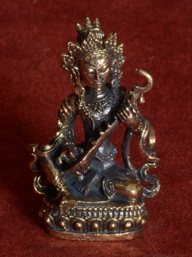 Miniatuurbeeld Saraswati met vina – Tibetaans brons