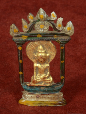 Miniatuur Boeddha in huis der juwelen – Shan stijl brons