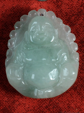 Jade hanger 2 zijdige Happy-Boeddha reliëf