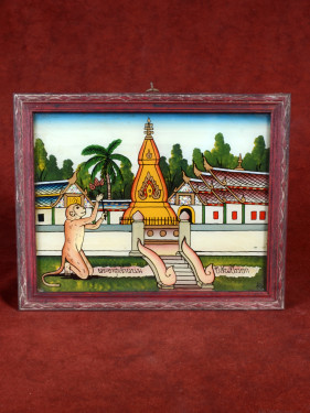 Reverse glas schilderij Thaise dierenriem Aap handgeschilderd