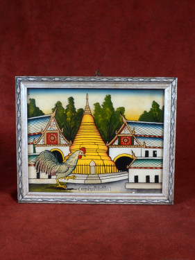 Reverse glas schilderij Thaise dierenriem Haan handgeschilderd