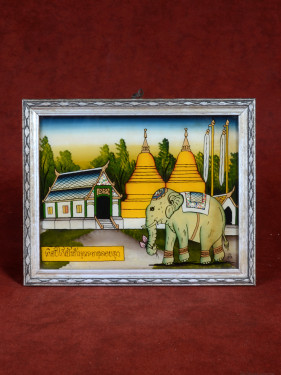 Reverse glas schilderij Thaise dierenriem Olifant handgeschilderd