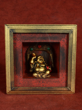 Phra Sangkhajai Happy Boeddha Beeldje in displaykastje