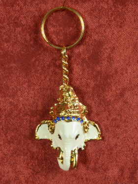 Gouden Sleutelhanger Met Ganesha Olifantenhoofd Blauw