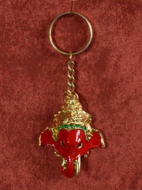 Gouden Sleutelhanger Met Ganesha Olifantenhoofd R-Groen