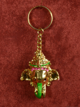 Gouden Sleutelhanger Met Ganesha Olifantenhoofd Groen