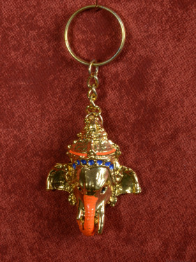 Gouden Sleutelhanger Met Ganesha Olifantenhoofd Oranje