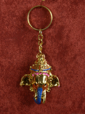 Gouden Sleutelhanger Met Ganesha Olifantenhoofd Blauw