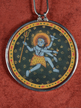 Shiva Nataraja Miniatuurschilderij in Zilveren Hanger
