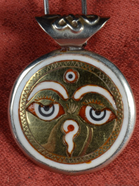 Dubbelzijdige hanger 925 zilver Boeddha-ogen en Om Mani Padme Hum