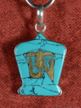 Tibetaanse hanger 925 zilver turquoise en goudkleurig Om-symbool