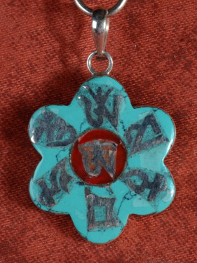 Zilveren Om Mani Padme Hum Hanger met Turkoois en Koraal