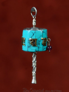 Hanger gebedsmolen met turkoois