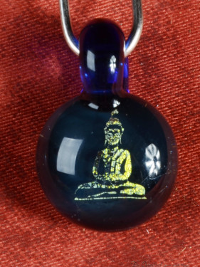 Boeddha Hanger – Blauw Glas Met Gouden Gravure