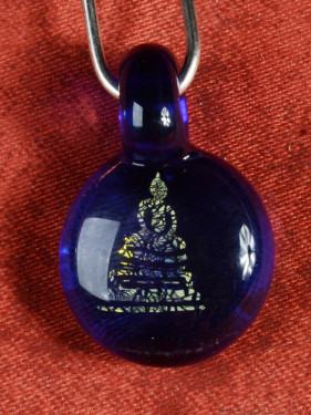 Boeddha Hanger – Blauw Glas Met Gouden Gravure