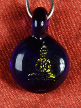 Boeddha Hanger – Blauw Glas Met Gouden Gravure
