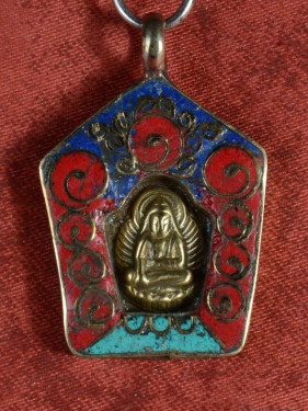 Boeddha hanger brons met steengruis inleg en emaille
