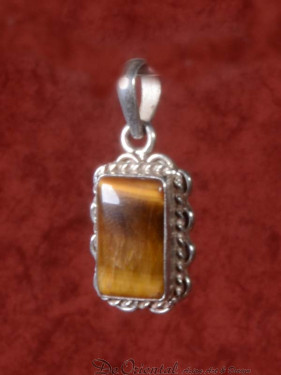 Tijgeroog hanger zilver rechthoek