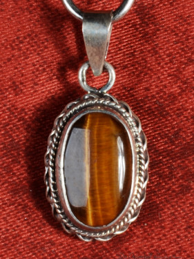 Zilveren Hanger Tijgeroog Ovaal Handgemaakt