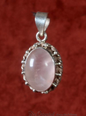 Rozekwarts hanger zilver ovaal