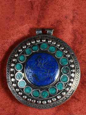 Afghaanse Zilveren Hanger met Lapis en Turkoois