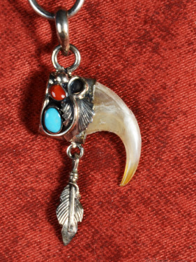 Hanger 925 zilver dierenklauw met veer en Turkoois Koraal