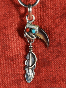 Hanger 925 zilver dierenklauw met veer en Turkoois Koraal