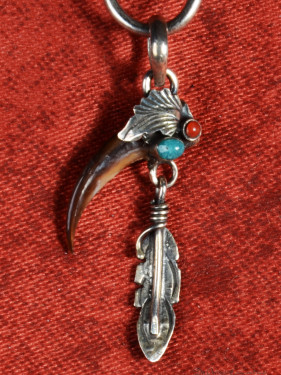 Hanger 925 zilver dierenklauw met veer en stenen