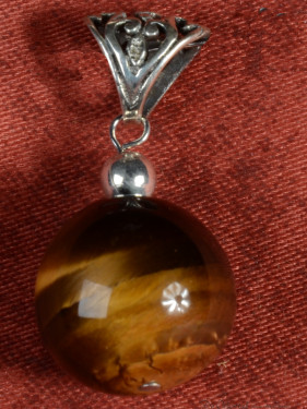 Zilveren Hanger met Tijgeroog Bol 925 Handgemaakt