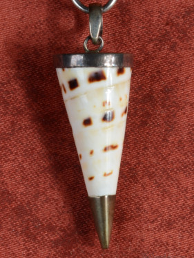 Hanger van Conus schelp met verzilverd bronzen details