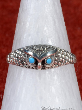 Ring met kop van een Uil met turkoois ingelegde ogen 925