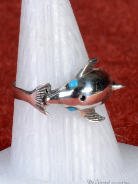 Ring met dolfijn ingelegd met turkoois 925