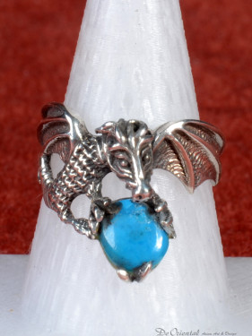 Zilveren drakenring met turquoise steen