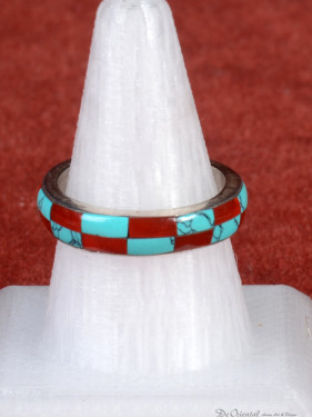 Ring met ingelegde turkoois en jaspis 925