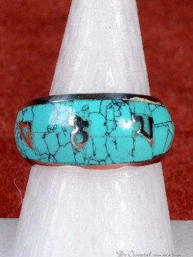 Zilveren ring met turkoois en Tibetaanse mantra