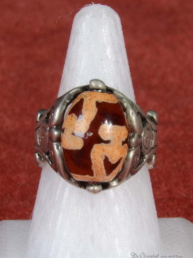 Ring met Dzi-stijl agaat in alpaca zetting