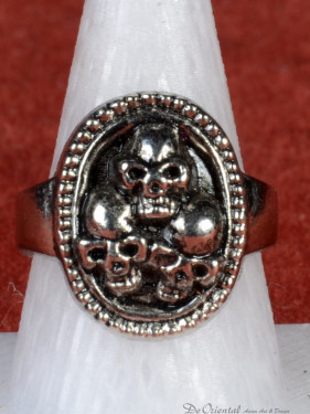 Biker Skull zegelring met drie doodshoofden