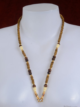 Thaise amulet ketting verguld met bruine en ivoorkleurige kralen