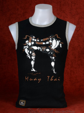 Muay Thai tanktop "Mon Yan Luk" van Human Fighting, Anusha Saisuk design, zwart