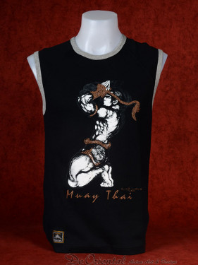 Muay Thai tanktop "Wai Khruh" van Human Fighting, Anusha Saisuk design, zwart