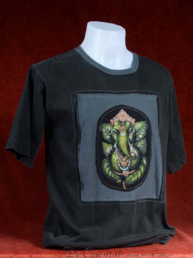 Exclusief T-shirt met Ganesha zwart, stonewash. M